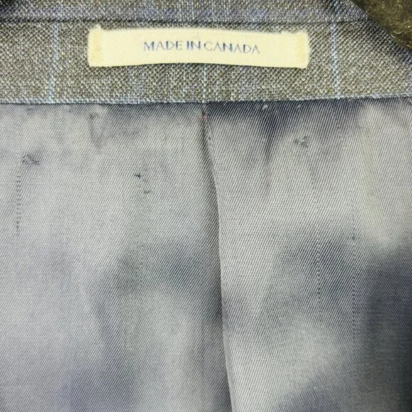 Peter Millar Suit Jacket Mens 48R Blue Gray Plaid 100% Wool 2 Button Blazer - Picture 4 of 13